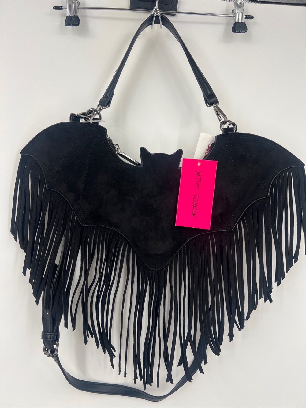 Betsey Johnson Black Bat Fringe Shoulder Bag